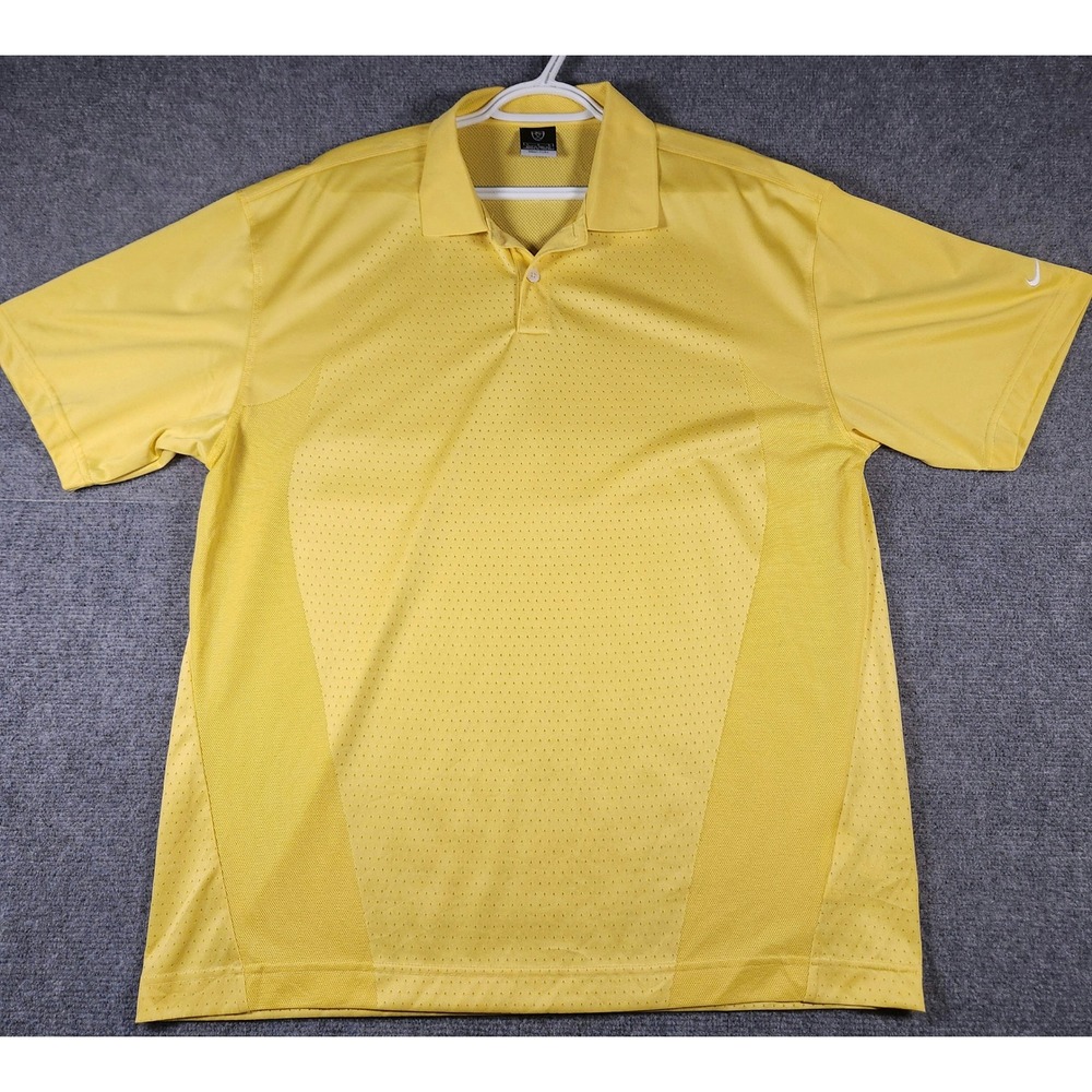 Nike Polo Shirt Mens L 194474-395 Yellow Fit Dry Golf Short Sleeve Mesh Athletic